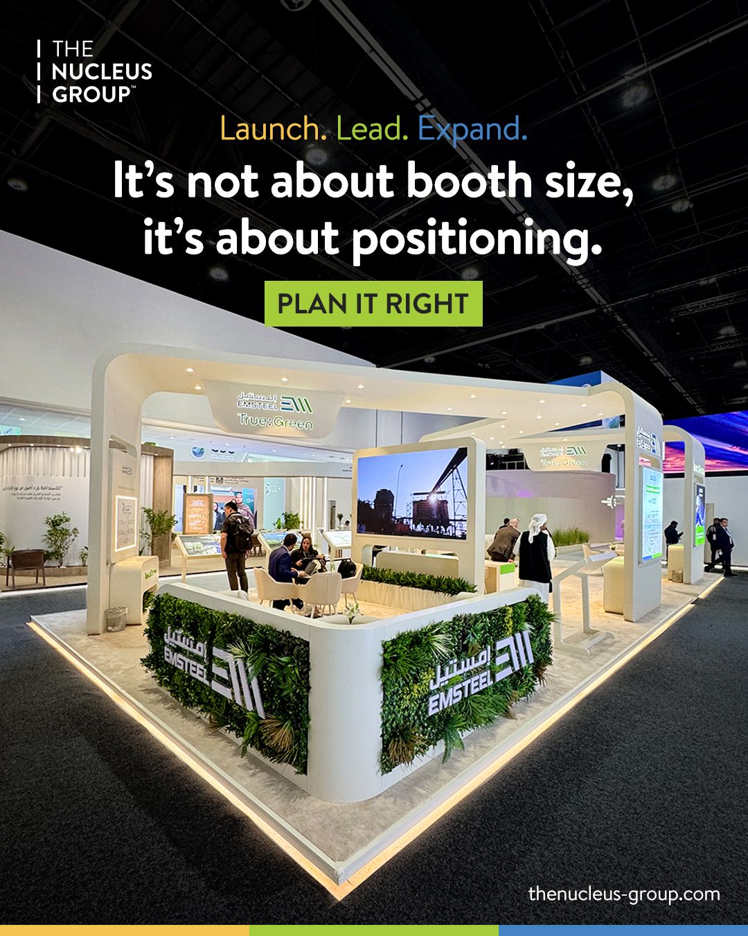 Large custom exhibition stand for EMSTEEL at Middle East Iron and Steel 2025